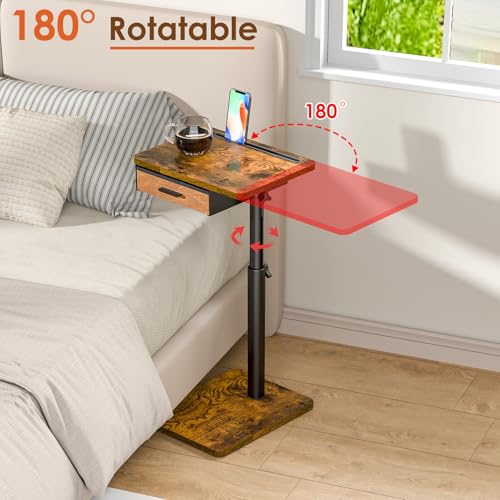 Adjustable C-Shaped TV Tray Table with Drawer and Swivel Top