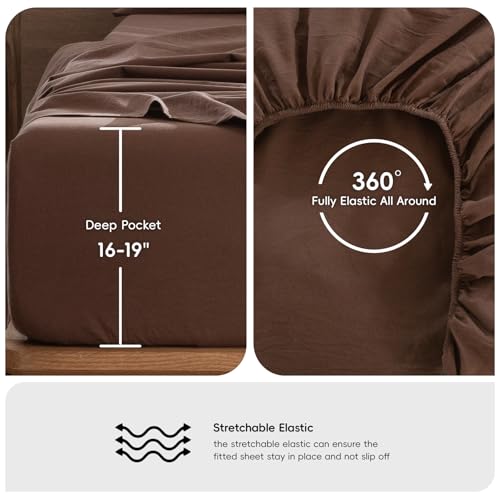 MooMee 100% Washed Cotton Queen Sheet Set - 19" Extra Deep Pocket, 4-Piece