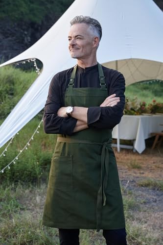Waterproof Canvas Kitchen Apron with Pockets - Adjustable BBQ Grill Apron