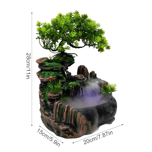 11-Inch Tabletop LED Waterfall Fountain with Mist Effect for Home & Office