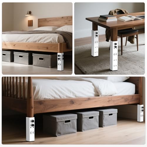 Adjustable Carbon Steel Bed Risers - 4 Pack, 3.15" Diameter