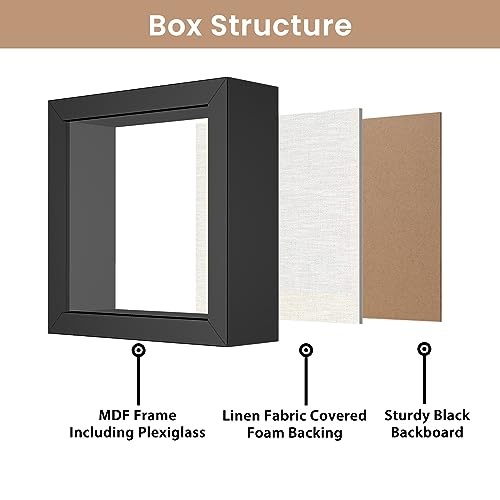 5x5 Inch Shadow Box Frame with Linen Back and Push Pins, Black