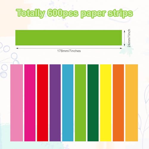 600 Pcs DIY Paper Chain Strips - Self-Adhesive Rainbow Party Decorations