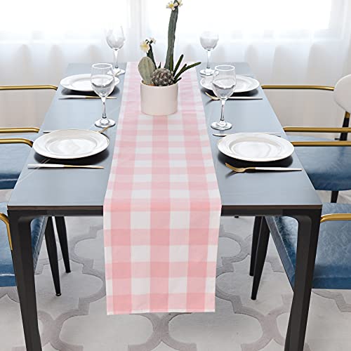 NATUS WEAVER Pink & White Buffalo Check Table Runner 12 x 60 in — 2-Sided Cotton, Pink&White, 1 pc