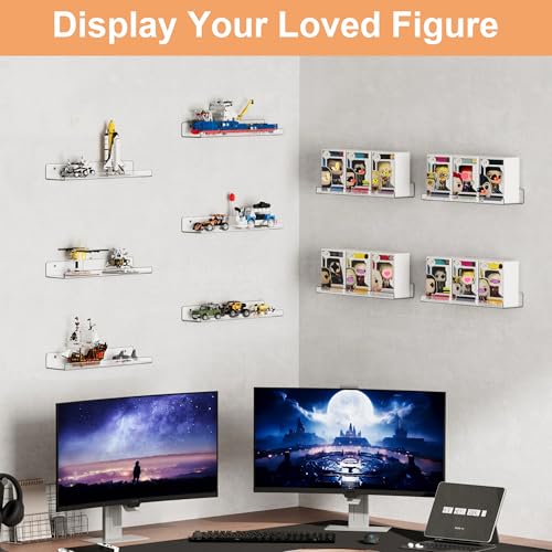 Clear Acrylic Floating Wall Shelves 15 Inch 16 Pack Storage Organizer