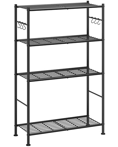 4-Tier Metal Storage Shelving Unit with Hooks and Leveling Feet