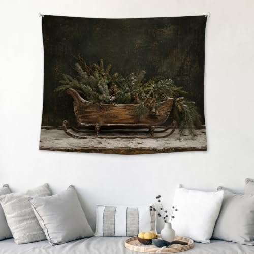 Yorhifa Christmas Sleigh Wall Tapestry Winter Holiday Home Decor 50x60