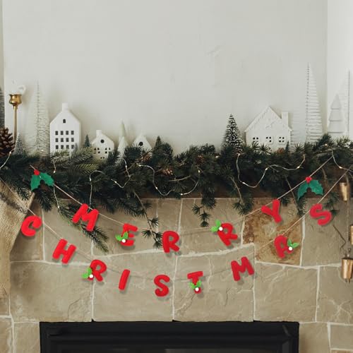 Tegeme 30-Inch Felt Christmas Garland Banner with Wool Wreath