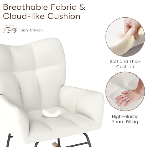 Nursery Rocking Chair with Cotton Fabric, Padded Seat & Anti-Tip Design