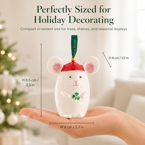 Belleek Not a Creature Stirring Christmas Mouse Ornament, 3.3in China - Whimsical Woodland Series