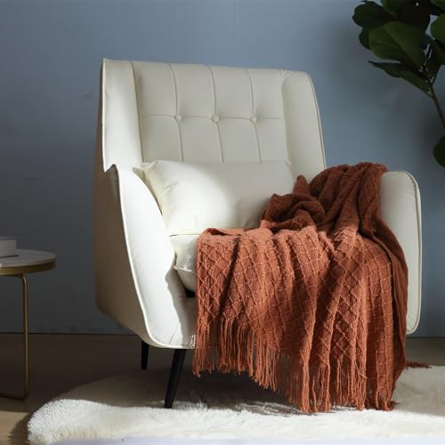 Boho Knitted Throw Blanket - Soft & Cozy 60''x80'' for Home Decor