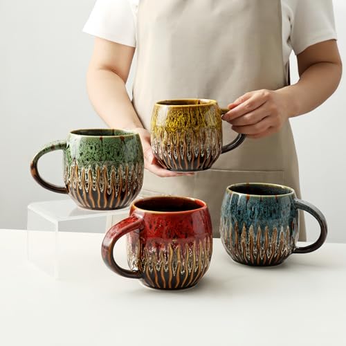 20oz Blue Ceramic Coffee Mug - Raku-Style Large Tea Cup, Unique Design, Microwave & Dishwasher Safe