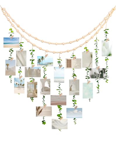 Boho Photo Hanging Display with Eucalyptus Garland and 20 Clips