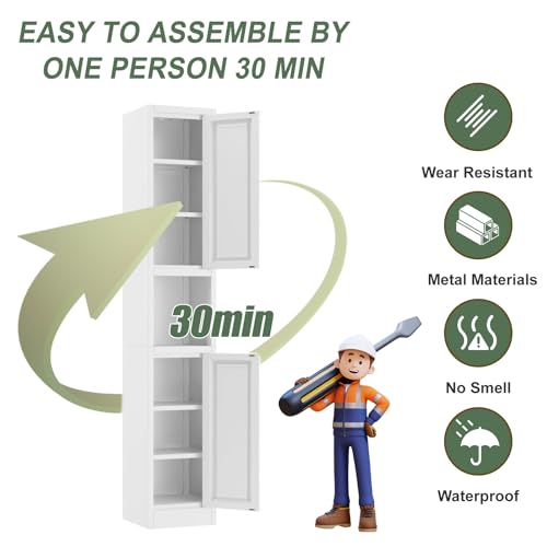 67" Tall Slim Metal Bathroom Storage Cabinet, Narrow Freestanding Cupboard