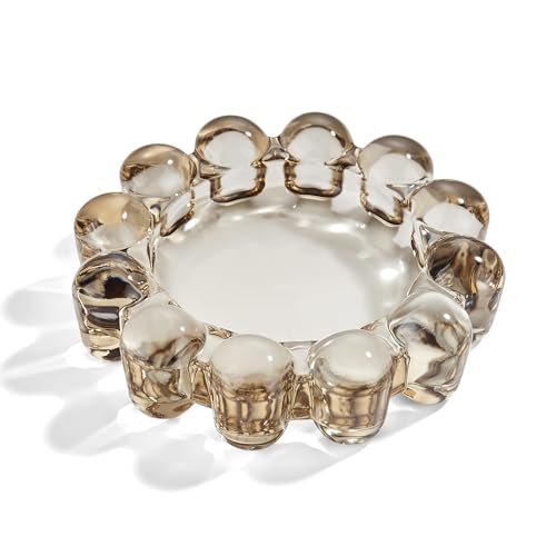 Smoky Glass Candle Dish - Modern Bubble Holder for Candles
