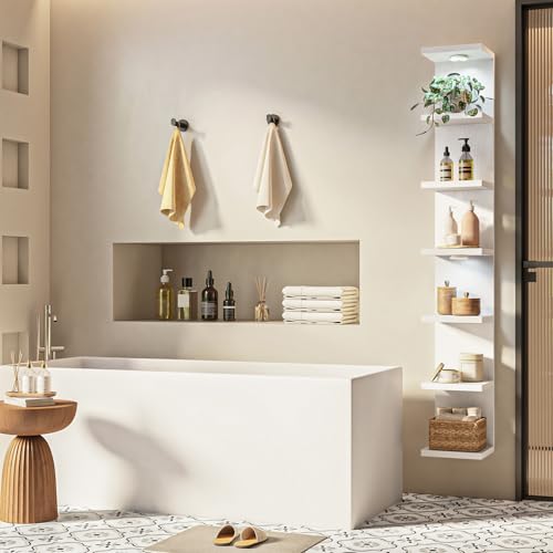 7 Tier Wall Shelf with LED Lights White Floating Display Shelf