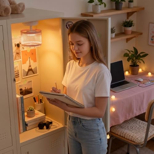 Magnetic LED Locker Light for School Students - Pink Manual Switch Lamp
