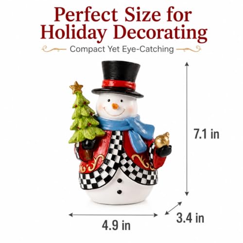 Bechivie Black and White Checkered Snowman Figurine Christmas Home Decor