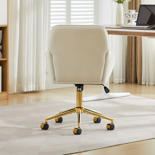 Velvet Office Desk Chair with Gold Base, Adjustable Swivel Vanity Chair