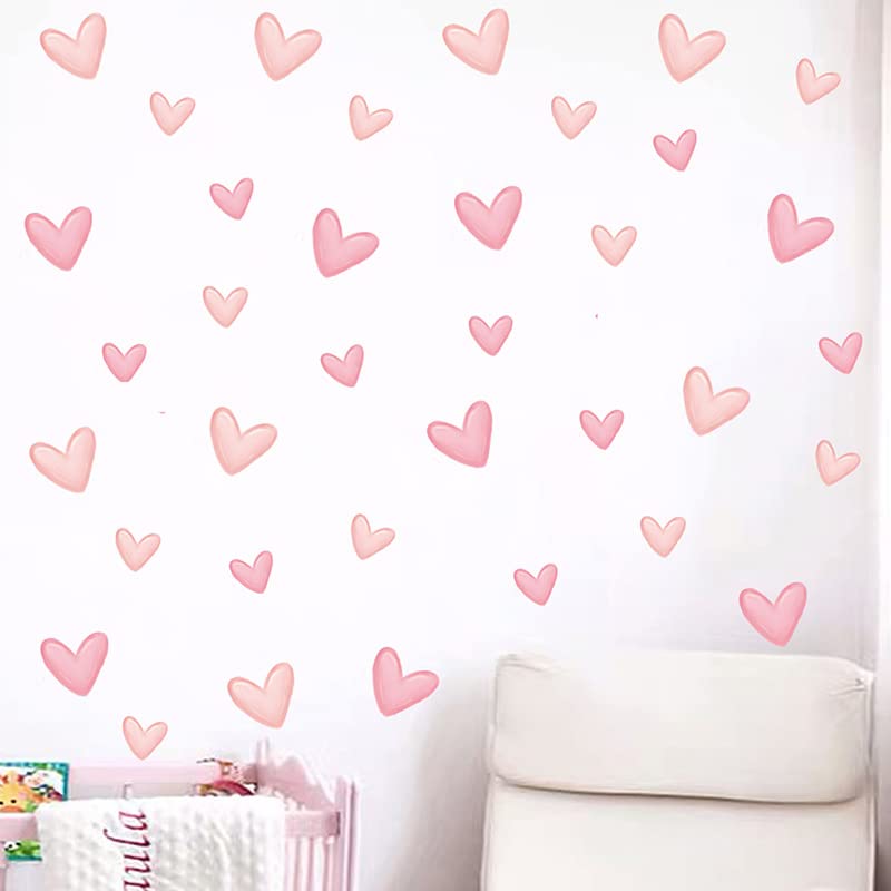 80pcs Pink Heart Wall Decals Peel and Stick Vinyl Stickers for Nursery