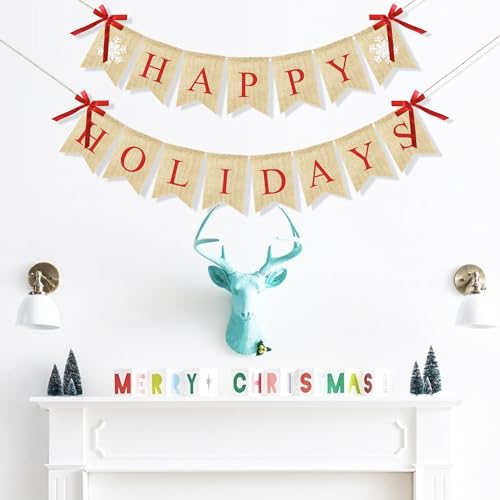 VILIFEVER Happy Holidays Burlap Banner – Christmas Decor, Indoor Home