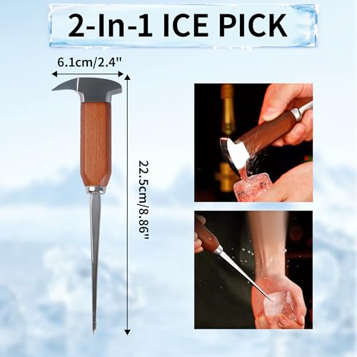 Long Stainless Steel Ice Pick with Wood Handle - Bar & Kitchen Ice Breaking Tool