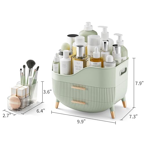 Sage Green Pajiriona Makeup Organizer with Drawers & Handle – Large Vanity Storage