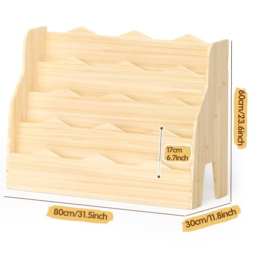 4-Tier Wooden Kids Bookshelf, Front-Facing Montessori Book Organizer