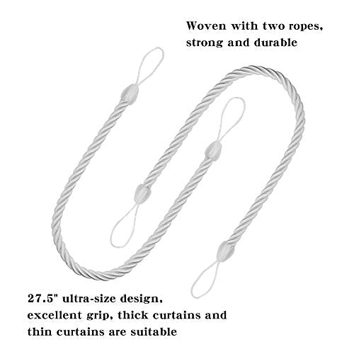 Handmade Rope Curtain Tiebacks with Metal Hooks - Set of 2