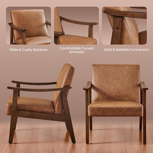 Mid-Century Modern Faux Leather Armchairs, Set of 2 - Brown