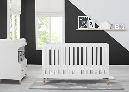 Delta Children Essex 4-in-1 Convertible Crib & 6-Piece Nursery Set - Bianca White with Natural Legs