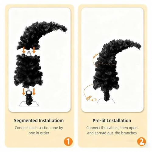 2ft Prelit Black Halloween Tinsel Tree with 35 Orange Lights, Battery-Powered