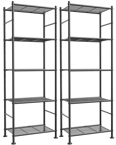 5-Tier Metal Storage Shelves Set of 2 - Black Garage & Pantry Organizer