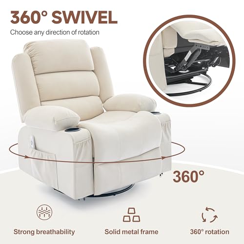 Oversized Rocking Recliner Chair with Heat, Massage, and 360° Swivel