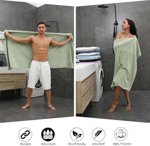Smuge Green 8-Piece Bath Towel Set - Extra Large, Soft & Absorbent, Quick-Dry Waffle Weave