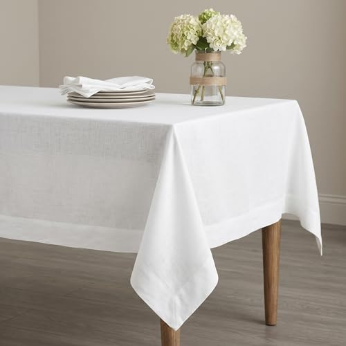 Solino Home 100% Linen White Rectangular Tablecloth 60 x 84 Inches