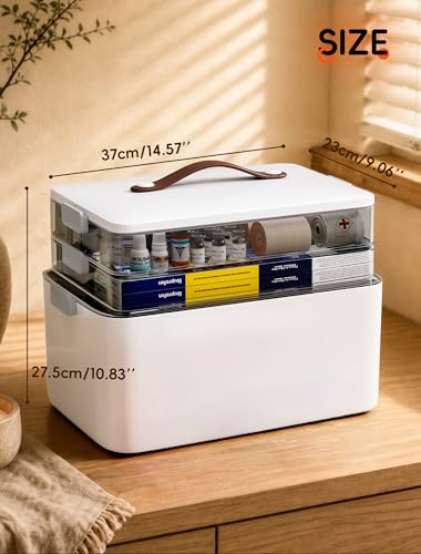 3-Tier Medicine Storage Box with Clear Trays and Carry Handle
