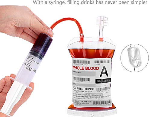 10 Pack Blood Bag Drink Pouches with Syringe for Halloween Party Decor