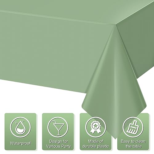Sage Green Plastic Tablecloths - 3 Pack Disposable Rectangle Covers 54x108"