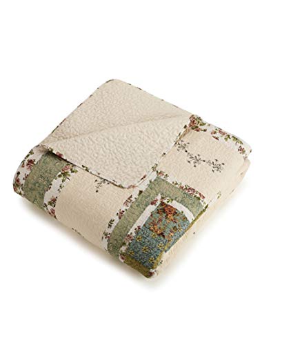 Olivia Quilted Bedspread - Lightweight Cotton King Bedding, Green/Cream