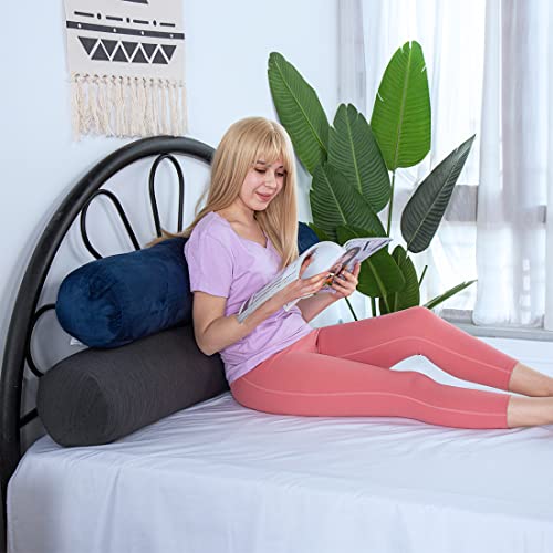 Long Bolster Body Pillow for Adults with Removable Velvet Cover - 47x7.87 Inches, Grey