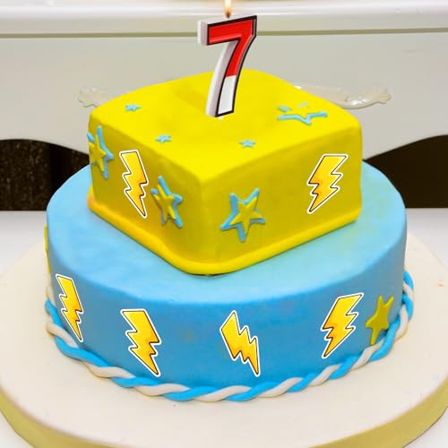Red & White Numeral Birthday Cake Candle - Cartoon Theme Topper (Number 7)