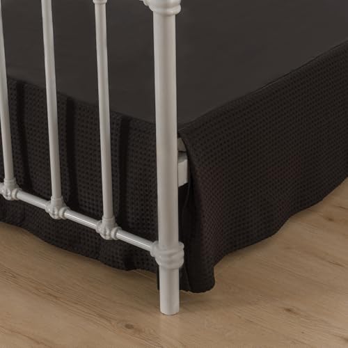 Queen Bed Skirt 14 Inch Drop - Black Tailored Waffle Weave with Split Corners