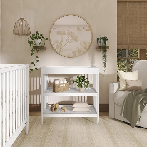 Clover Wooden Changing Table with Storage Shelves - White