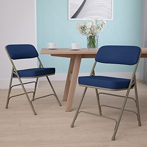 Set of 2 Navy Fabric Padded Folding Chairs with Steel Frame