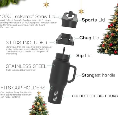 36 oz Stainless Steel Insulated Tumbler with Handle and 3 Lids