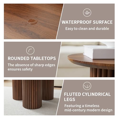3-Piece Round Nesting Coffee Table Set, Mid-Century Modern Wood End Tables