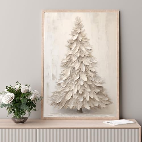 FAEKSUR 12x16 Inch Framed Christmas Tree Wall Art Snowy Canvas Holiday Decor