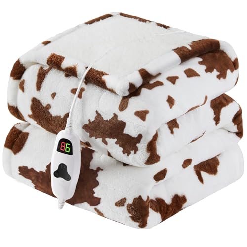 Highland Cow Heated Electric Throw Blanket, 50x60 Brown Sherpa Fleece