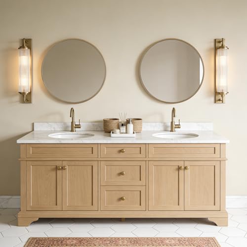 24-Inch Round Wood Wall Mirror - Natural Circle Mirror for Vanity & Entryway